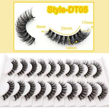 Veleasha Russian Strip Lashes with Clear Band Looks Like Eyelash Extensions D Curl Lash Strips 10 Pairs Pack (DT05)