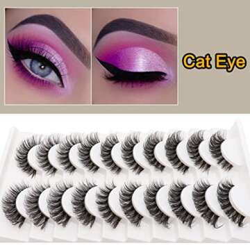 Veleasha Russian Strip Lashes with Clear Band Looks Like Eyelash Extensions D Curl Lash Strips 10 Pairs Pack (DT05)