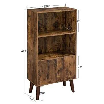VASAGLE Bookcase, 2-Tier Retro Bookshelf with Doors, Storage Cabinet for Books, Photos, Decorations in Living Room, Office, Study, Mid-Century Style, Rustic Brown ULBC09BX