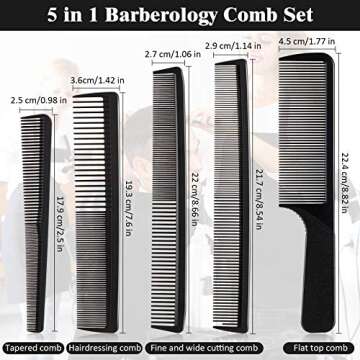 5 Pieces Hair Cutting Comb Barber Comb Hair Styling Combs Fine Teeth Carbon Comb Set Anti Static Hea...