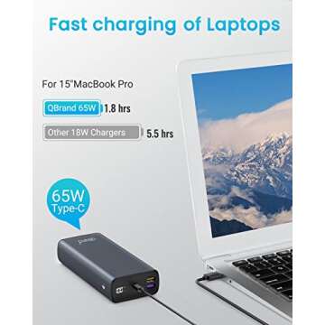 QBrand Portable Laptop Charger, 65W Laptop Power Bank 30000mAh QC 3.0 Portable Charger Power Bank Fa...