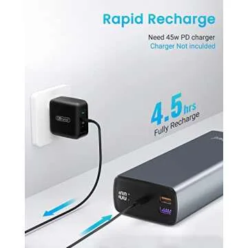 QBrand Portable Laptop Charger, 65W Laptop Power Bank 30000mAh QC 3.0 Portable Charger Power Bank Fast Charging, Dual USB C Battery Pack for MacBook, IPad, Dell, HP, Lenovo, iPhone, Samsung, Switch