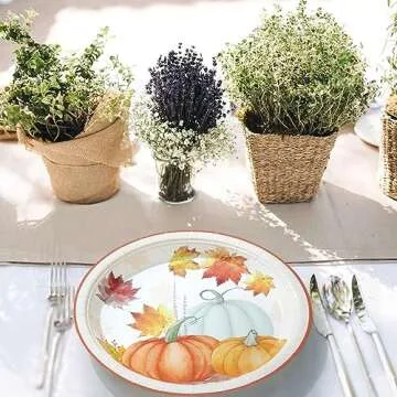 Homlouue 200 PCS Thanksgiving Paper Plates and Napkins with Watercolor Pumpkin and Maple Leaves Thanksgiving Party Supplies Disposable Dinnerware Include 50 Dinner Plates 50 Dessert Plates 100 Napkins
