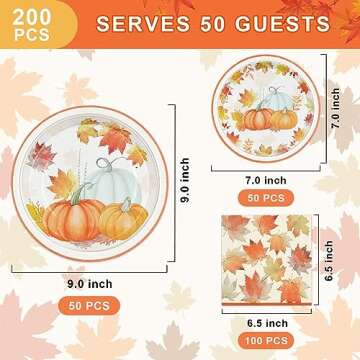 Homlouue 200 PCS Thanksgiving Paper Plates and Napkins with Watercolor Pumpkin and Maple Leaves Thanksgiving Party Supplies Disposable Dinnerware Include 50 Dinner Plates 50 Dessert Plates 100 Napkins