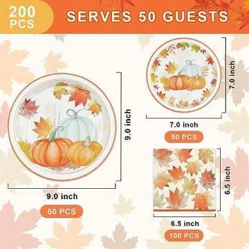 Homlouue 200 PCS Thanksgiving Paper Plates and Napkins with Watercolor Pumpkin and Maple Leaves Thanksgiving Party Supplies Disposable Dinnerware Include 50 Dinner Plates 50 Dessert Plates 100 Napkins