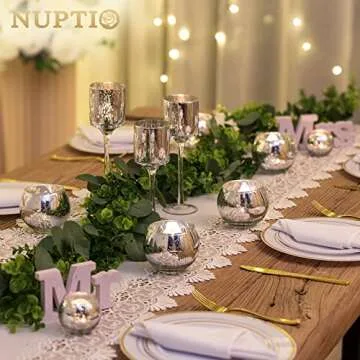 Nuptio Tealight Candle Holders Glass 6 Pack Silver Tea Light Candle Holder Votive Bulk Bling Small Vase Mercury Bowls Baby Shower Wedding Centerpiece Mantle Birthday Party Dinner Tables Decoration