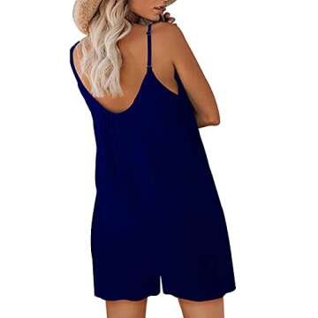 Nfsion Womens Summer Casual Sleeveless Romper Loose Adjustable Spaghetti Strap Shorts Jumpsuits with Pockets 2025 Clothes Large Dark Blue