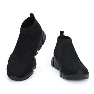 WXQ Men's Fashion Sneakers - Lightweight Breathable Walking Shoes Running Shoes Mesh Workout Casual Sports Shoes All Black