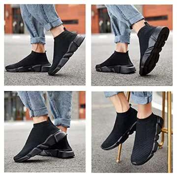 WXQ Men's Fashion Sneakers - Lightweight Breathable Walking Shoes Running Shoes Mesh Workout Casual Sports Shoes All Black