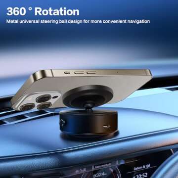 360 Rotatable Car Magnetic Phone Holder, Electric Vacuum Magnetic Suction Car Phone Mount, Electric ...
