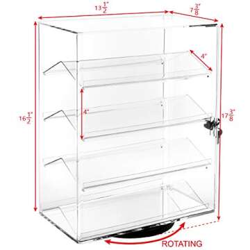 MOOCA Premium 360-Degree Rotating Acrylic Eyewear Showcase with 4 Removable Shelves and Key Lock, Ac...
