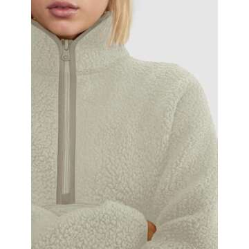 LASLULU Womens Half Zip Sherpa Pullover White Cropped Sweatshirts Faux Fur Fleece Jacket Cute Teen Girls Sweatshirt Fuzzy Sweaters Fall Winter Outfits 2024 (Ivory, XX-Large)