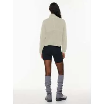 LASLULU Womens Half Zip Sherpa Pullover White Cropped Sweatshirts Faux Fur Fleece Jacket Cute Teen Girls Sweatshirt Fuzzy Sweaters Fall Winter Outfits 2024 (Ivory, XX-Large)