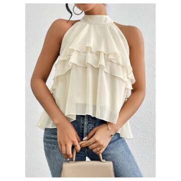 OYOANGLE Women's Stylish Sleeveless Chiffon Blouse