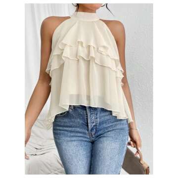 OYOANGLE Women's Stylish Sleeveless Chiffon Blouse