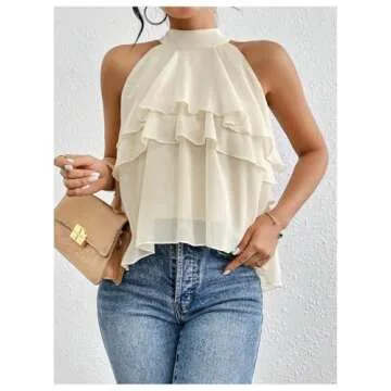 OYOANGLE Women's Stylish Sleeveless Chiffon Blouse