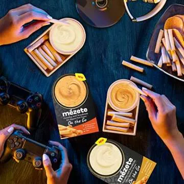 Mezete Hummus Variety Pack with Bread Sticks | 100% All-Natural Dips and Spreads | Ready to Go Vegan Dip | Shelf-Stable with No Preservatives | On-the-Go | Pack of 6