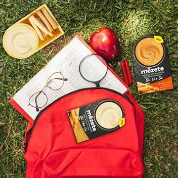 Mezete Hummus Variety Pack with Bread Sticks | 100% All-Natural Dips and Spreads | Ready to Go Vegan Dip | Shelf-Stable with No Preservatives | On-the-Go | Pack of 6