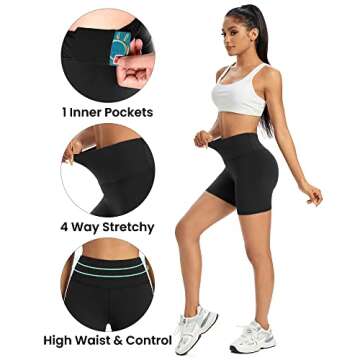 Promover Biker Shorts for Women Yoga Leggings Shorts Xmas Holidays 5 Inch Compression Running Workout Shorts (Black,M)