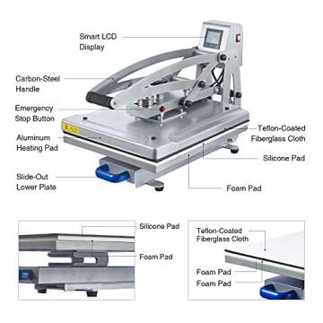 LETRA Auto Open Heat Press Machine, 16"x20" Clamshell Heat Press with Slide Out Base, 1600W Digital Sublimation Printer for T Shirts Bags Mouse Pads More, Heat Transfer Machine for Gifts Business