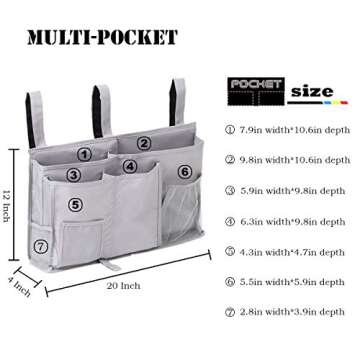 FUNYU Bedside Caddy, Hanging Under Bed Storage Organizer Bag with 8 Pockets for College Dorm Rooms, ...
