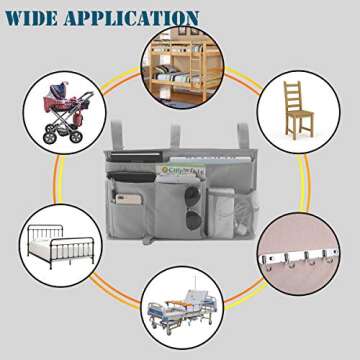 FUNYU Bedside Caddy, Hanging Under Bed Storage Organizer Bag with 8 Pockets for College Dorm Rooms, Hospital Bed Rails, Camp