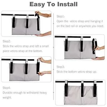 FUNYU Bedside Caddy, Hanging Under Bed Storage Organizer Bag with 8 Pockets for College Dorm Rooms, Hospital Bed Rails, Camp