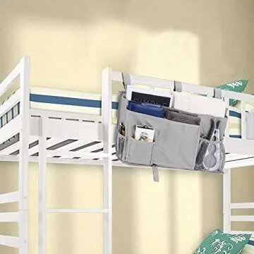 FUNYU Bedside Caddy, Hanging Under Bed Storage Organizer Bag with 8 Pockets for College Dorm Rooms, Hospital Bed Rails, Camp