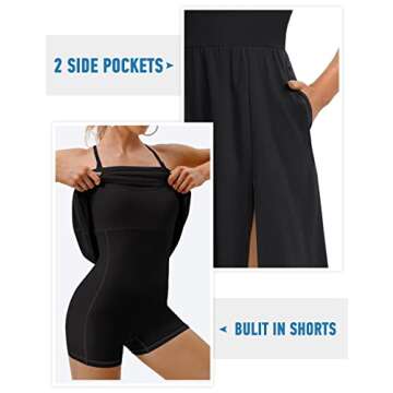 Athletic Dress with Built in Shorts & Bra Adjustable Straps Workout Dress for Tennis Golf Midi Dresses for Women Black