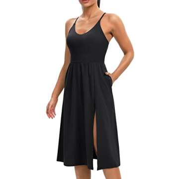 Athletic Dress with Built in Shorts & Bra Adjustable Straps Workout Dress for Tennis Golf Midi Dresses for Women Black