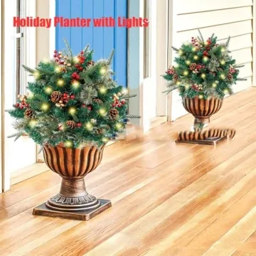 Prelit Christmas Planter Bushes with 60 LED Lights