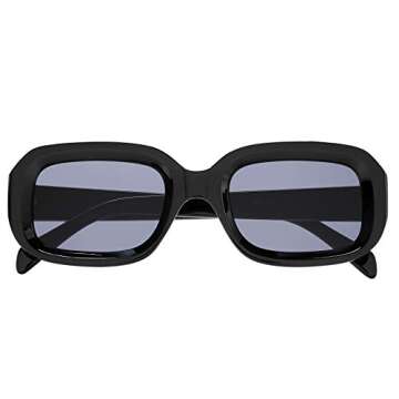 COASION Retro Rectangle Sunglasses Women and Men Vintage Small Chunky Frame Square Bevelled Sunglasses (Black/Grey)