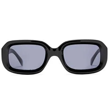 COASION Retro Rectangle Sunglasses Women and Men Vintage Small Chunky Frame Square Bevelled Sunglasses (Black/Grey)