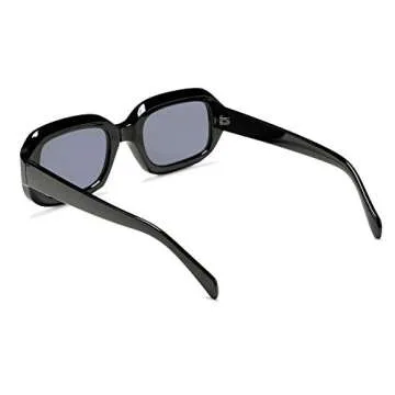 COASION Retro Rectangle Sunglasses Women and Men Vintage Small Chunky Frame Square Bevelled Sunglasses (Black/Grey)