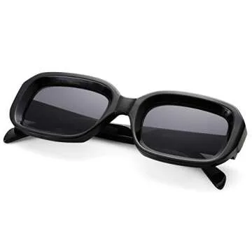 COASION Retro Rectangle Sunglasses Women and Men Vintage Small Chunky Frame Square Bevelled Sunglasses (Black/Grey)