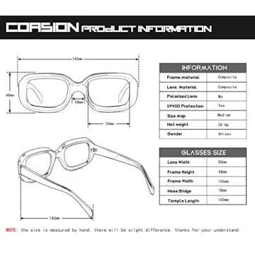 COASION Retro Rectangle Sunglasses Women and Men Vintage Small Chunky Frame Square Bevelled Sunglasses (Black/Grey)