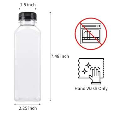 BAKHUK 36pcs 16oz Empty Plastic Juice Bottles with Caps, Reusable Clear Bulk Beverage Containers for...