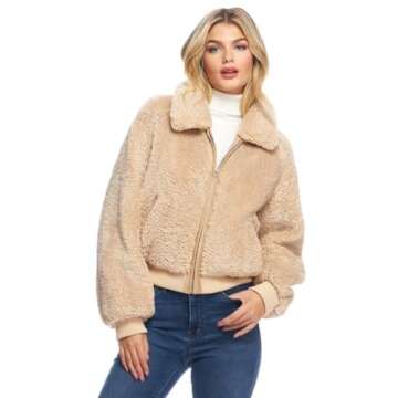 Stylish Cream Faux Sherpa Bomber Jacket for All Seasons