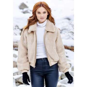 Stylish Cream Faux Sherpa Bomber Jacket for All Seasons