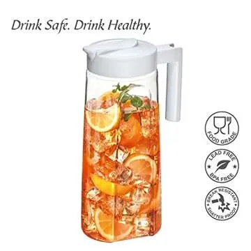 Amazing Abby - Slim - Tritan Pitcher (64 oz), Unbreakable Plastic Water Pitcher with Lid, BPA-Free, Heat-Resistant, Dishwasher-Safe, Great for Both Iced and Hot Drinks, Indoors and Outdoors, White