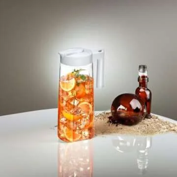 Amazing Abby - Slim - Tritan Pitcher (64 oz), Unbreakable Plastic Water Pitcher with Lid, BPA-Free, Heat-Resistant, Dishwasher-Safe, Great for Both Iced and Hot Drinks, Indoors and Outdoors, White