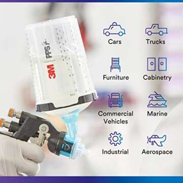 3M PPS 2.0 Spray Gun Cup, Lids and Liners Kit, 26024, Large, 28 Ounces, 200-Micron Filter, Use for Cars, Furniture, House and More, 1 Paint Cup, 50 Disposable Lids and Liners, 32 Sealing Plugs