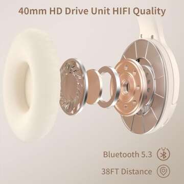 Falebare Bluetooth Headphones Over Ear with 120H Playtime, 4 EQ Modes, Wireless Headphones with Mic, Hi-Fi Stereo, Fast Charging, Headphones with Case for Travel Office Home, White