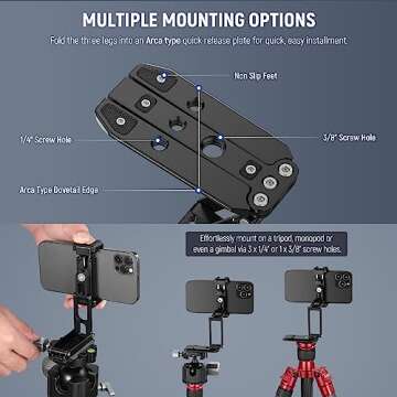 NEEWER Phone Tripod Mount with Cold Shoes, Metal Smartphone Tripod Adapter Compatible with iPhone, Multi Angle Tri Fold Cell Phone Holder Desktop Tripod, Handheld Phone Grip for Streaming Vlog SP-04