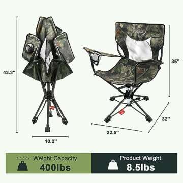 HUNTPAL 360° Swivel Hunting Chair with Armrests & Water-Resistant Canvas