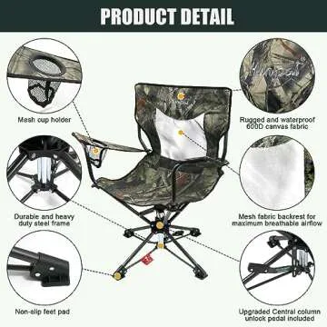 HUNTPAL 360° Swivel Hunting Chair - Portable & Comfortable Outdoors
