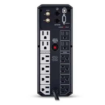 CyberPower CP1350AVRLCD3 Intelligent LCD UPS System, 1350VA/815W, 12 Outlets, 2 USB Ports, AVR, Mini Tower, Black