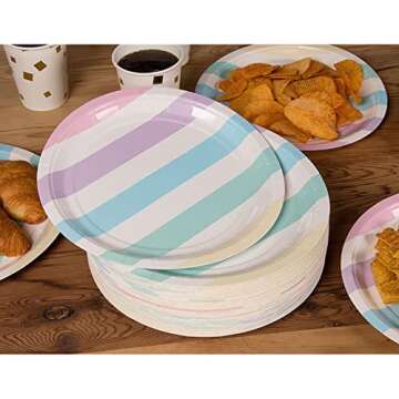 BLUE PANDA 80-Count Disposable Paper Plates, Multi-Colored Pastel Stripes Design, 9 Inches