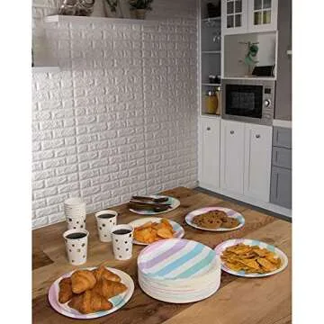 BLUE PANDA 80-Count Disposable Paper Plates, Multi-Colored Pastel Stripes Design, 9 Inches