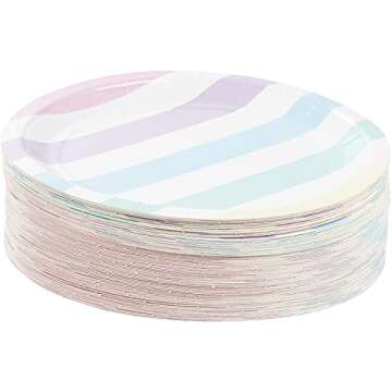 BLUE PANDA 80-Count Disposable Paper Plates, Multi-Colored Pastel Stripes Design, 9 Inches